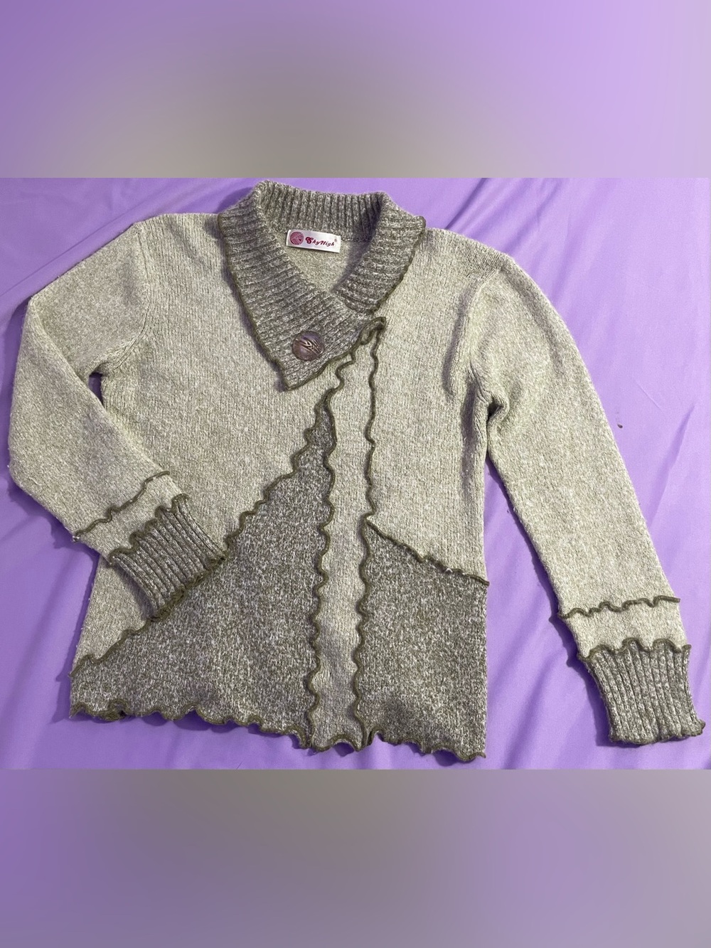 Sky High Patchwork Lettuce Trim Knit Sweater M Whimsigoth fairy grunge